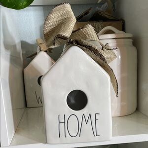 Rae Dunn White Ceramic Birdhouse with Ribbon
